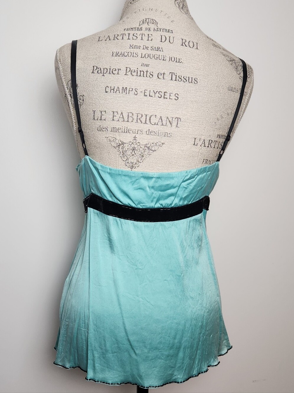 Blue Silk Lace Velvet Beaded Camisole - Picture 5 of 13
